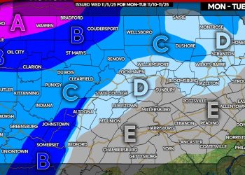First Snow of Fall 2025 Possible Monday-Tuesday Across Much of Pennsylvania