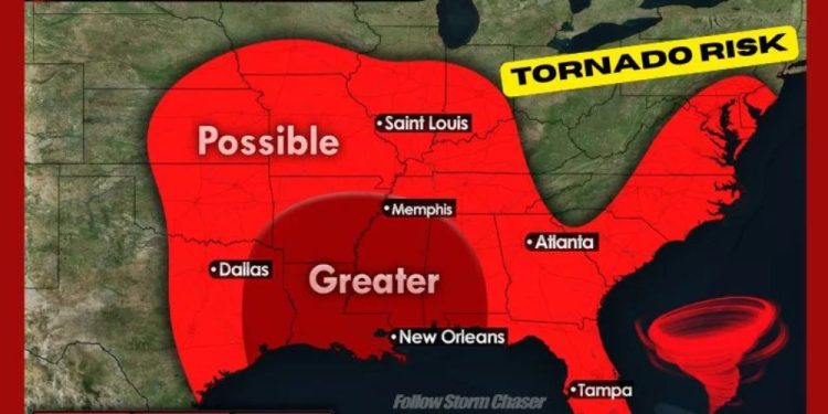 November Tornado Risk Map Shows Heightened Threat Across Southern and Midwestern U.S.