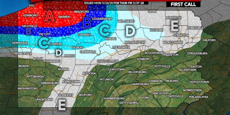 Thanksgiving Lake Effect Snowstorm Likely in Northwest Pennsylvania: Timing and Snowfall Forecast