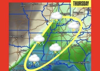 Arctic Cold Front Brings Risk of Isolated Severe Storms to Illinois, Tennessee, Mississippi, and Alabama on Thursday