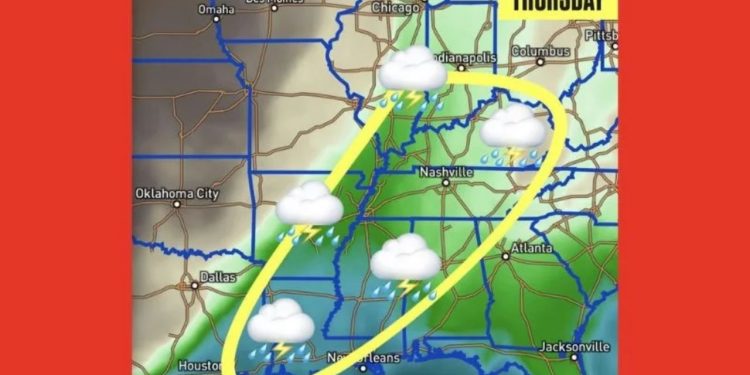 Arctic Cold Front Brings Risk of Isolated Severe Storms to Illinois, Tennessee, Mississippi, and Alabama on Thursday