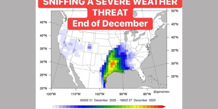 Late-december Severe Weather Threat Looms For Texas, Oklahoma, Arkansas, And Louisiana