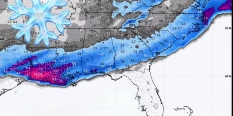 Louisiana, Mississippi, Alabama, and Georgia Could Face Rare Southern Snowfall as January 2025 Winter Pattern Strengthens